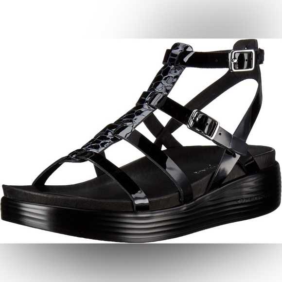Donald Pliner Fritz Black Patent Leather Gladiator Platform Sandals EUC Size 6.5 - Picture 1 of 10